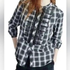 J. Crew Beaded Snowflakes Forest Tartan Plaid Shirt